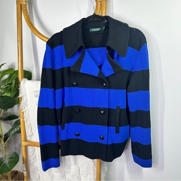 Lauren Ralph Lauren Jackets & Blazers - Lauren Ralph Lauren Black and Royal Blue Striped Cardigan Jacket sz L